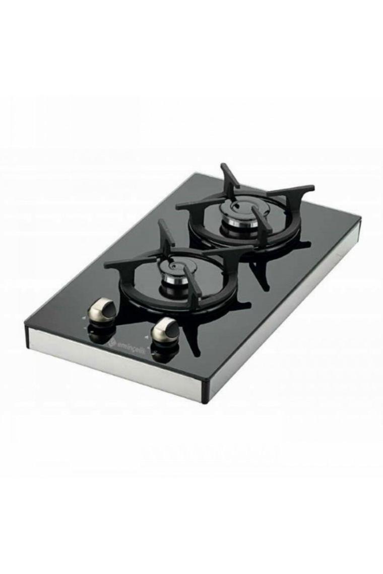 Eminçelik 41125 E 2 Gözü Gazlı Siyah Cam Set Üstü Domino Ocak