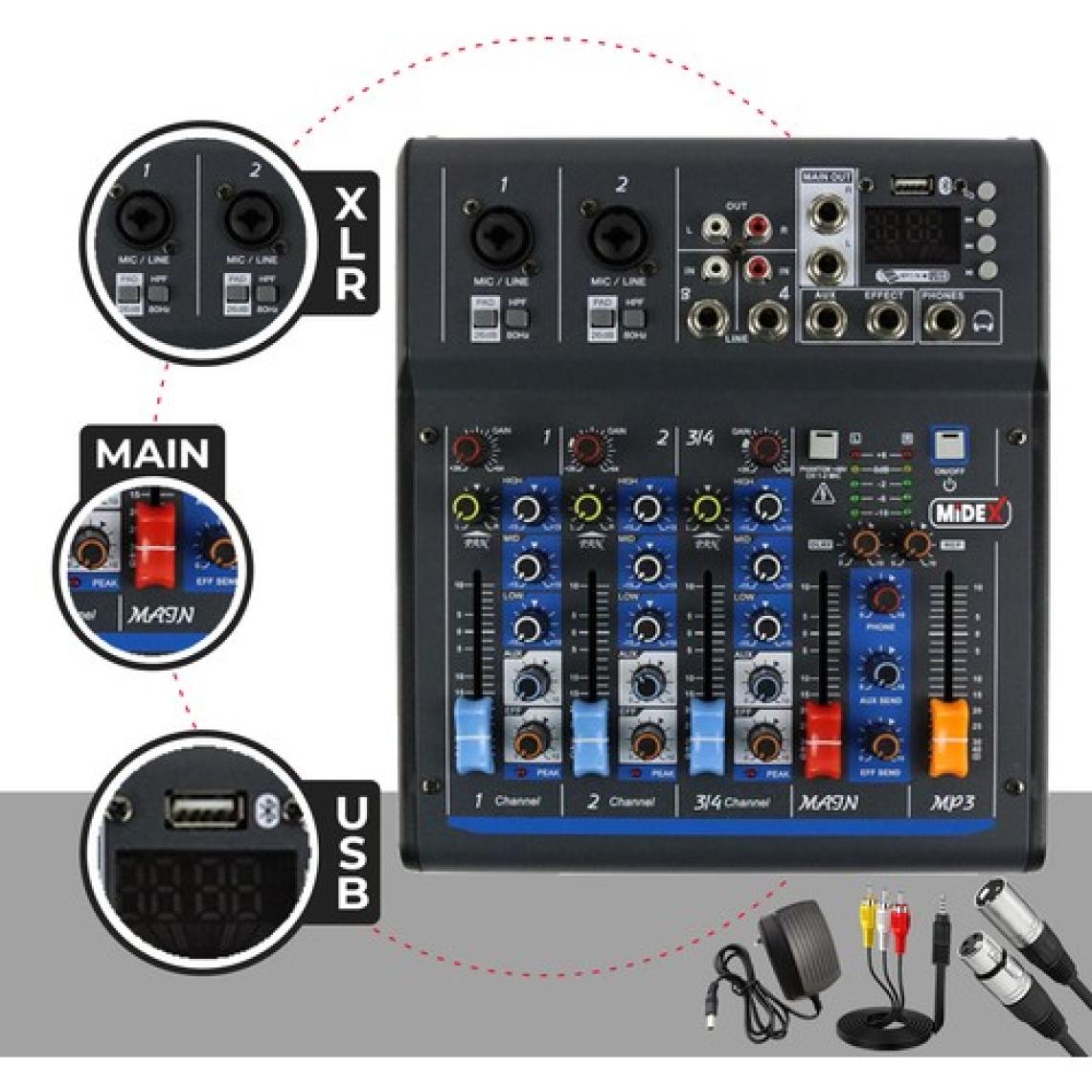 Midex MDX-45S Ses Mikseri Stüdyo Kayıt Için 4 Kanal Ses Kartlı +48V Phantomlu Kayıt Mikseri