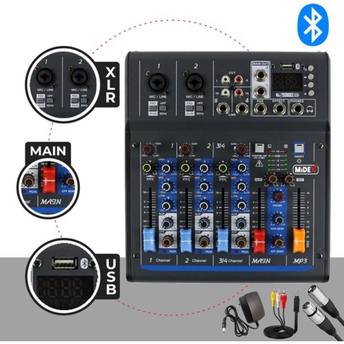 Midex MDX-45S Ses Mikseri Stüdyo Kayıt Için 4 Kanal Ses Kartlı +48V Phantomlu Kayıt Mikseri