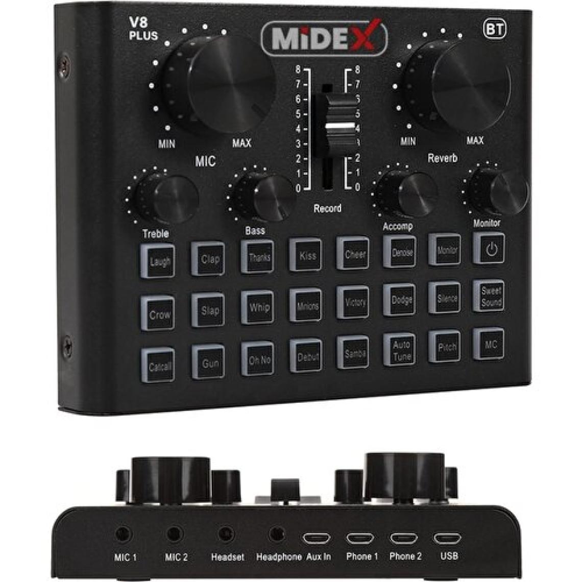 Midex VS8 PLUS Canlı Yayın Ses Kartı Efektli Radyo Mikseri (Telefon ve PC Podcast Radyo Yayıncılar)