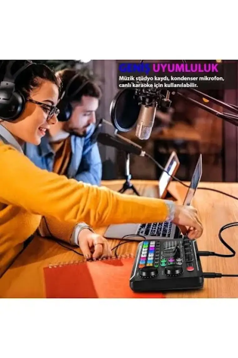 Hymark Stüdyo Ses Mikseri Şarjlı F998 Bluetooth DJ Canlı Yayın Kondenser Mikrofon Bağlantısı