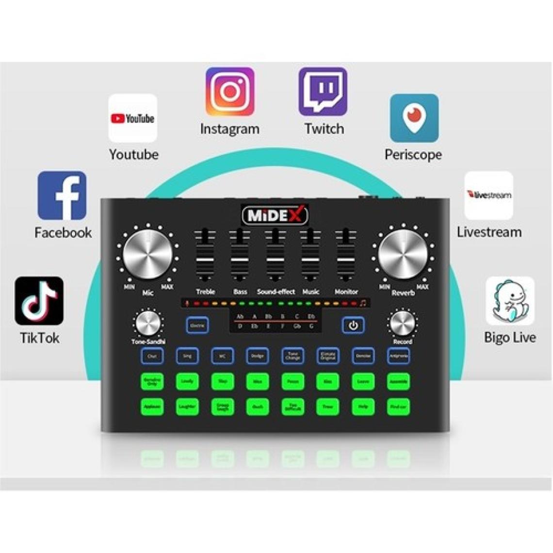 Midex VS9 Stüdyo Kayıt Canlı Yayın Ses Kartı Efektli Radyo Mikseri (Telefon ve PC Podcast Radyo Canlı Yayıncılar)