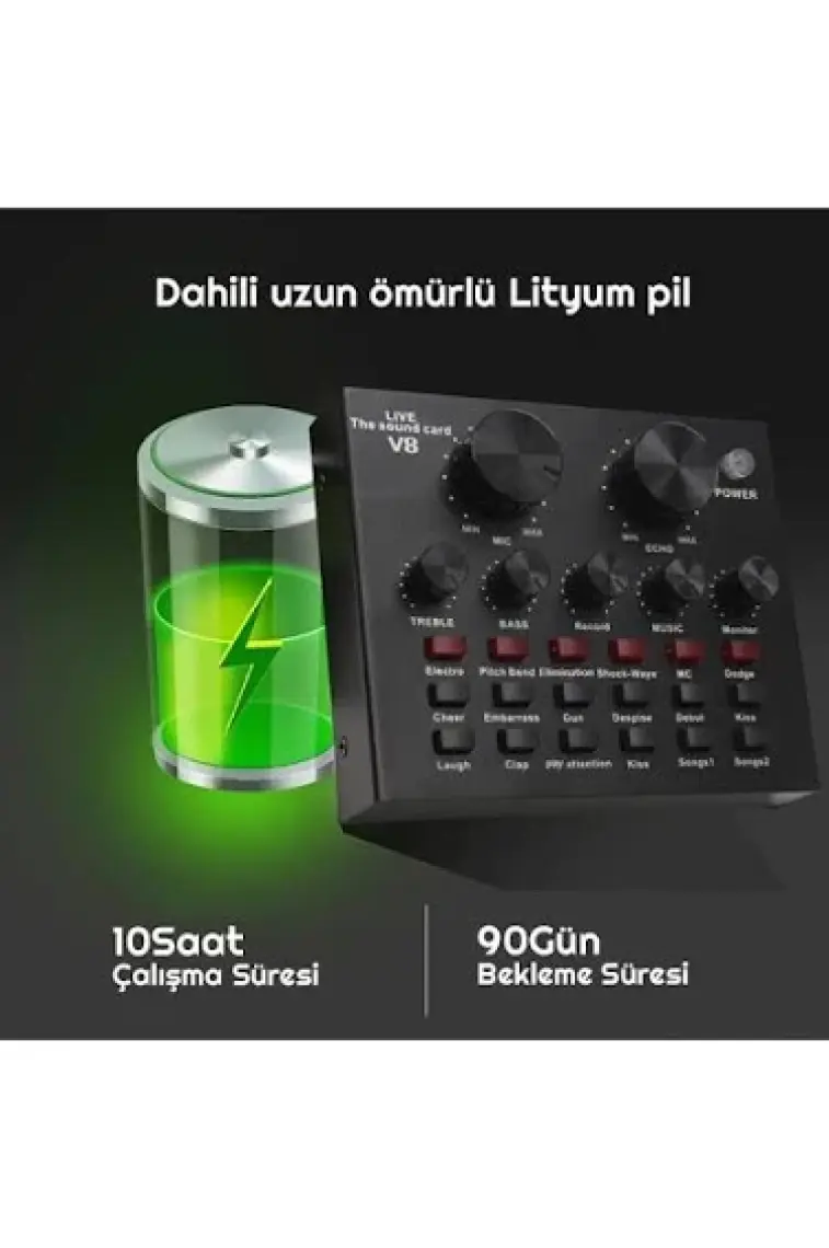 Exeo V8 Profesyonel Harici Canlı Yayın Ses Kartı Mikrofon Mikseri