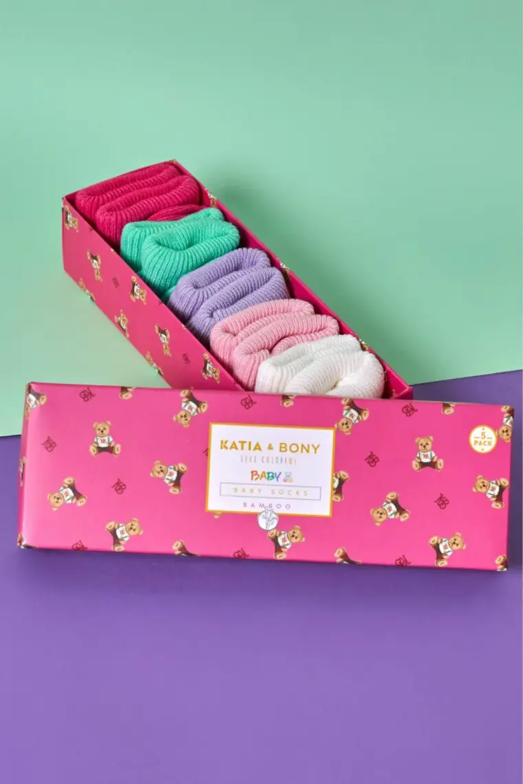 Katia & Bony  Renkli Yenidoğan Bamboo 5 Li Bebek Çorap - Pembe Mix