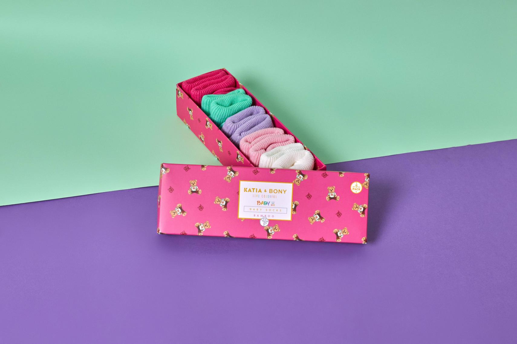 Katia & Bony   Renkli Yenidoğan Bamboo Pink Mix 3-6 Ay 5 Li Bebek Çorap