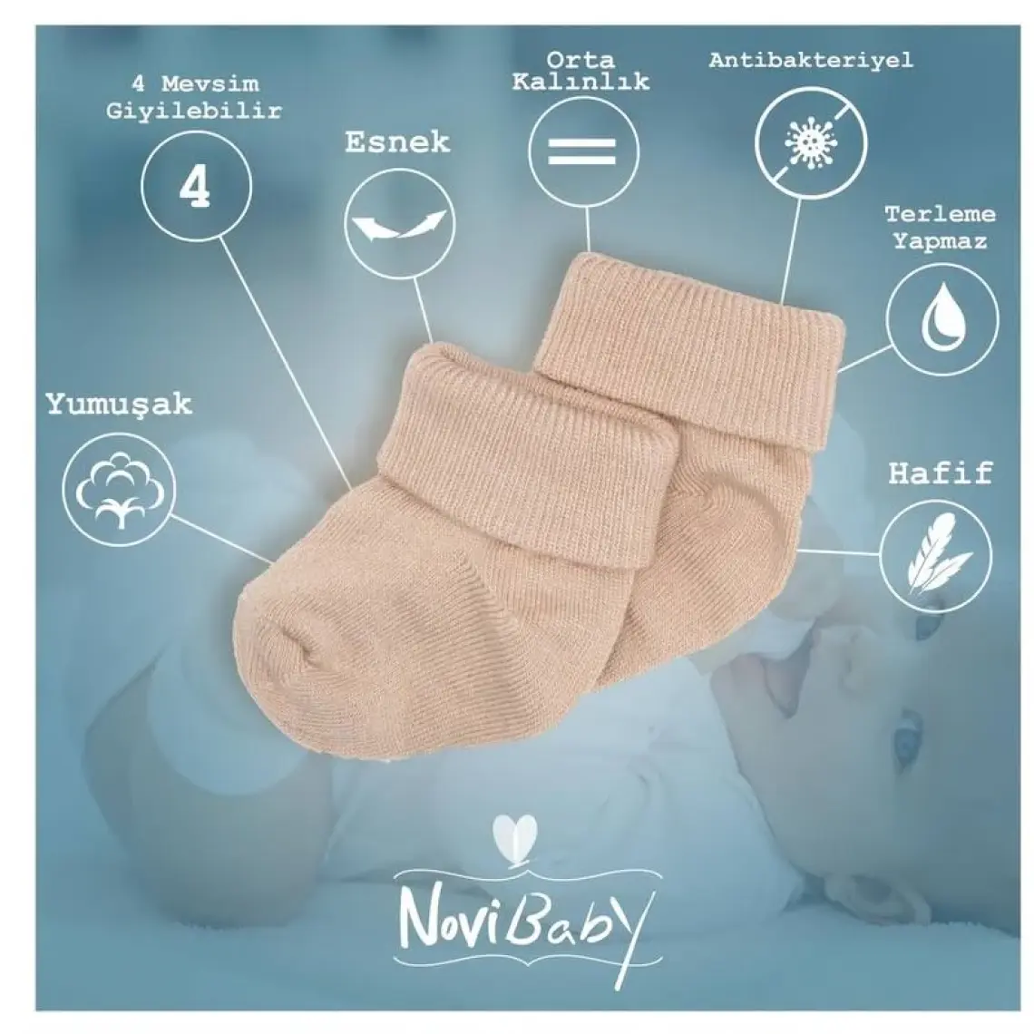Novibaby 12'li Bambu Yenidoğan Bebek Çorap I Snow White I Kız Erkek Bebek Çorabı