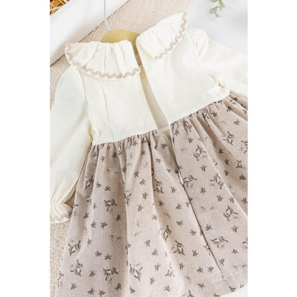 Babymod Çiçek Desenli Fırfırlı Keten Kız Bebek Elbise