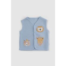Little Gusto Kapitone Animal Aplikeli Mavi Bebek Yelek