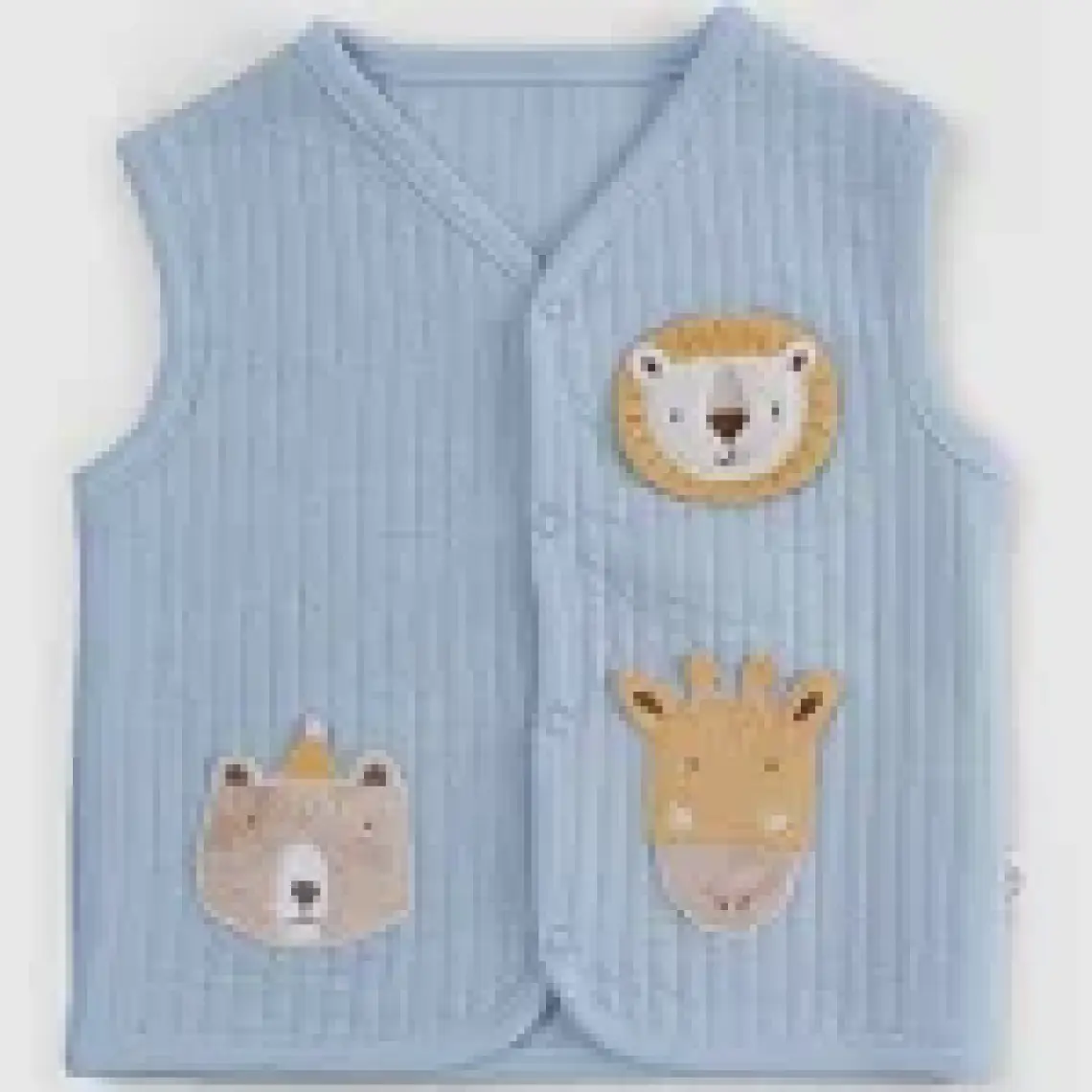Little Gusto Kapitone Animal Aplikeli Mavi Bebek Yelek