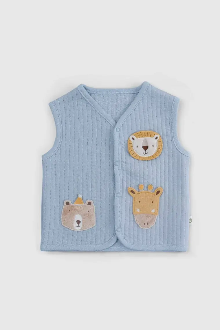 Little Gusto Kapitone Animal Aplikeli Mavi Bebek Yelek