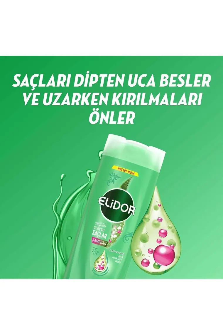 Elidor Superblend Saç Bakım Şampuanı Sağlıklı Uzayan Saçlar Biotin Argan Yağı Arjinin 400 ml X3
