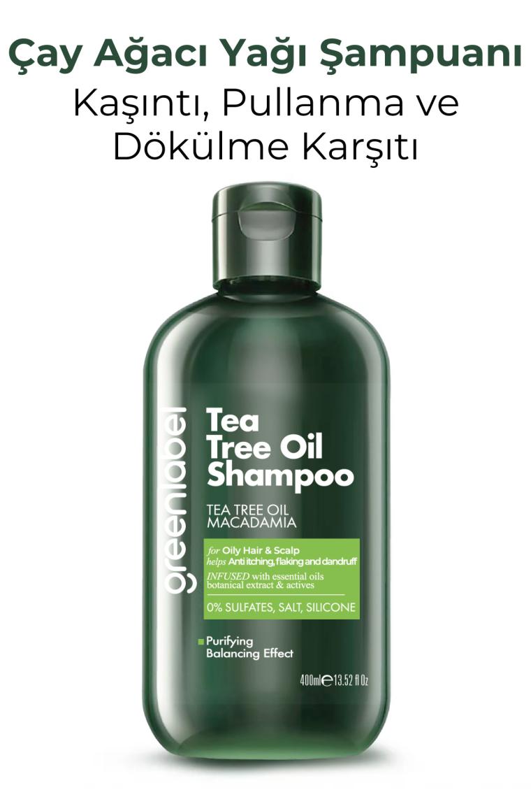 Green Label Çay Ağacı ve Makademya Özlü Tuzsuz Parabensiz Sülfatsız ve Silikonsuz DökülmeKarşıtı Şampuan 400 ML