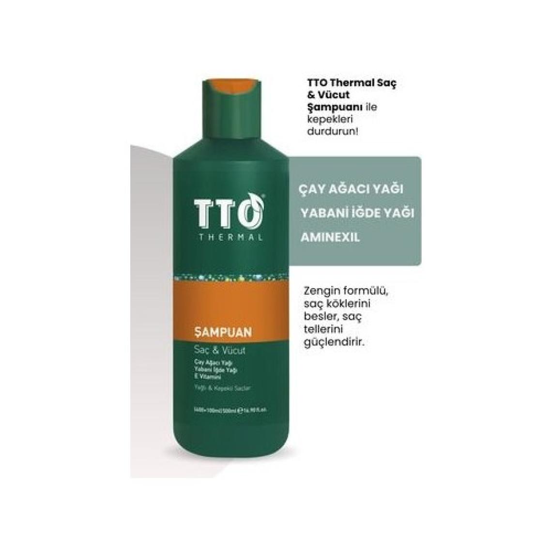 TTO Thermal Saç ve Vücut Şampuanı - Saçları Güçlendirir, Kepeğe Karşı Etkili, 500 ml, Bitkisel Formül, Paraben İçermez