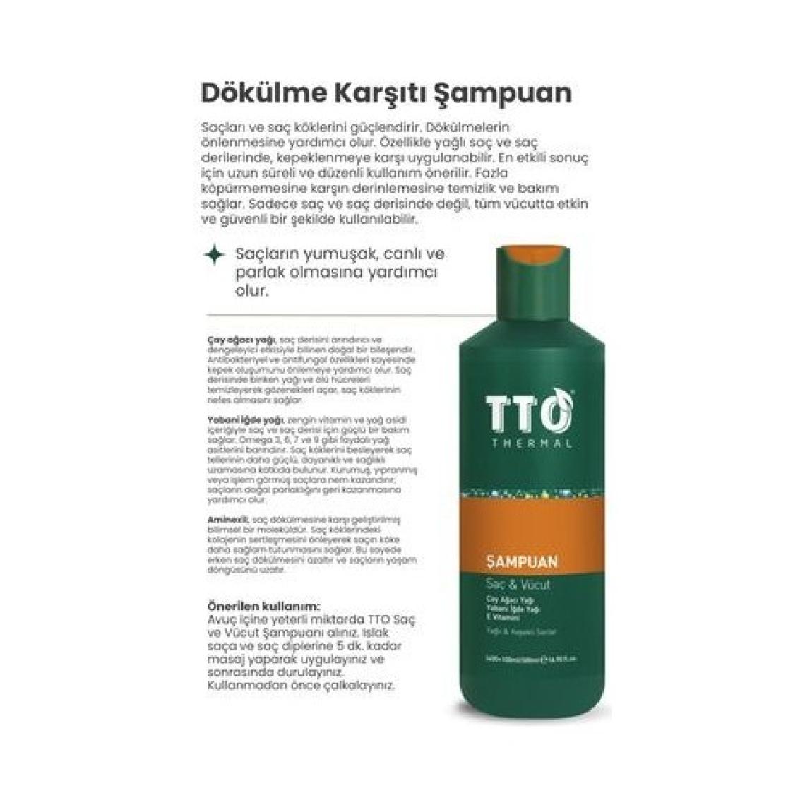 TTO Thermal Saç ve Vücut Şampuanı - Saçları Güçlendirir, Kepeğe Karşı Etkili, 500 ml, Bitkisel Formül, Paraben İçermez