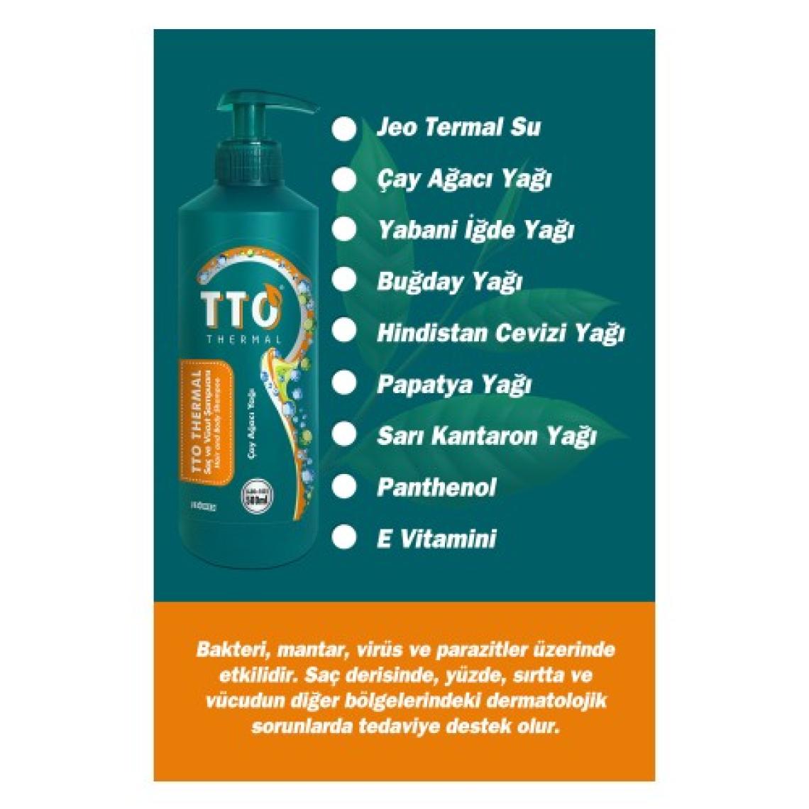 TTO Thermal Saç ve Vücut Şampuanı - Saçları Güçlendirir, Kepeğe Karşı Etkili, 500 ml, Bitkisel Formül, Paraben İçermez