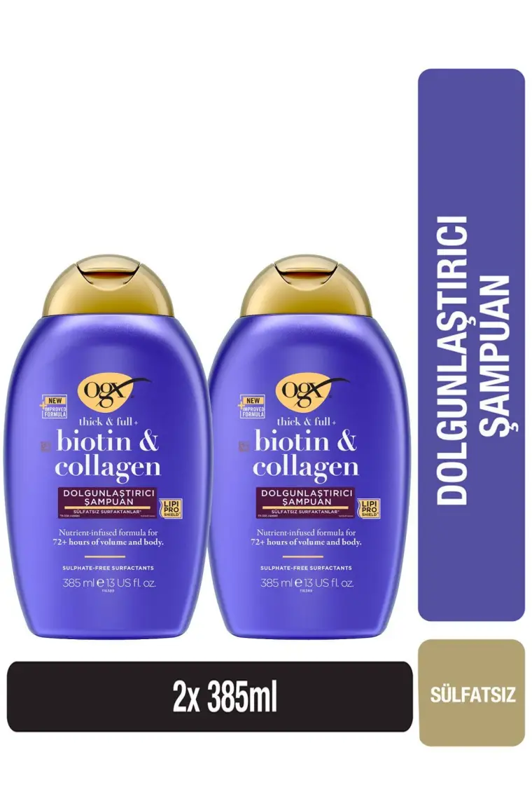 OGX Biotin Collagen Şampuan - Saçları Besleyip Dolgunlaştıran, Canlandırıcı ve Sülfatsız, 2×385 ml