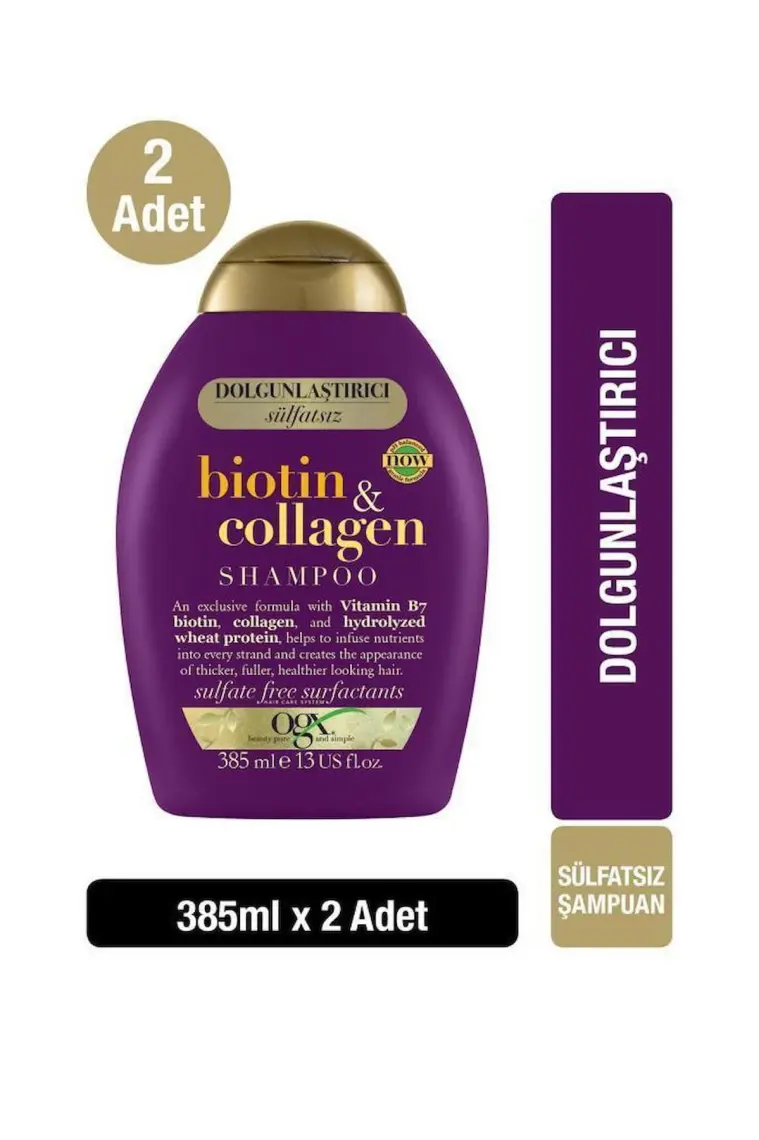 OGX Biotin Collagen Şampuan - Saçları Besleyip Dolgunlaştıran, Canlandırıcı ve Sülfatsız, 2×385 ml