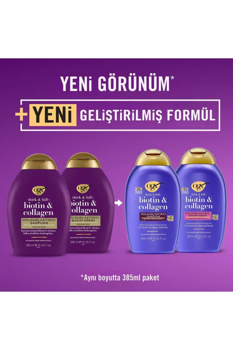 OGX Biotin Collagen Şampuan - Saçları Besleyip Dolgunlaştıran, Canlandırıcı ve Sülfatsız, 2×385 ml