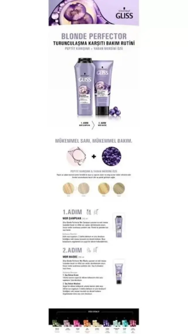 Schwarzkopf Gliss Blonde Perfector Turunculaşma Karşıtı Mor Şampuan 250 ml