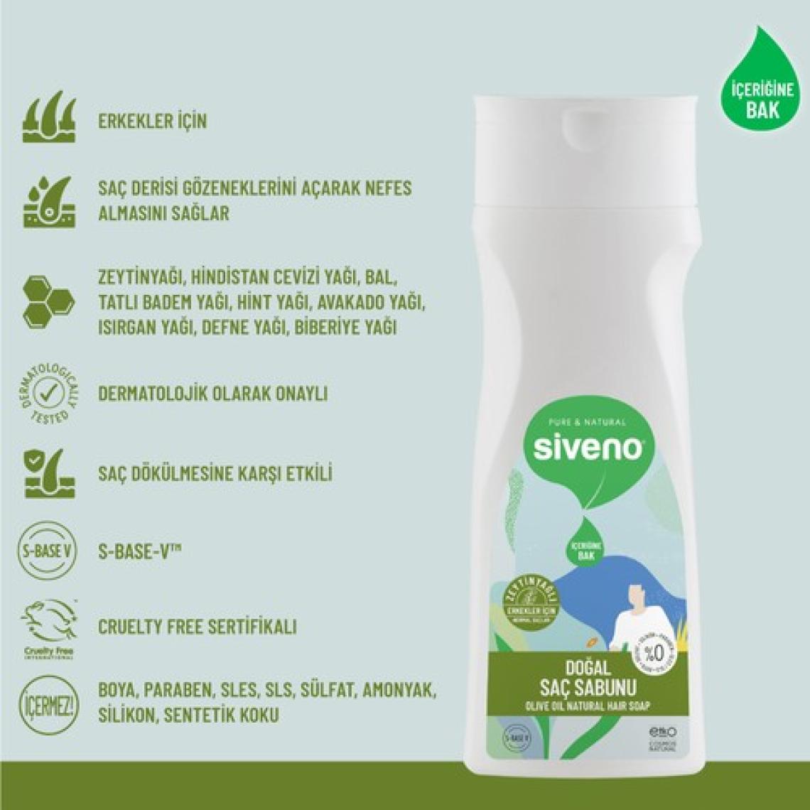 Siveno %100 Doğal Saç Sabunu Zeytinyağlı Bal Avokado 9 Değerli Bitki Erkekler İçin Bitkisel Şampuan 300 ml