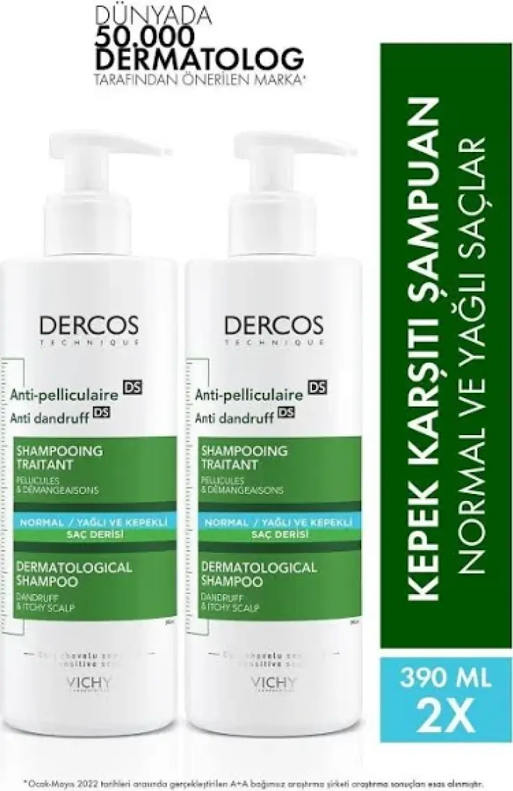 Dercos Anti-Dandruff Normal ve Yağlı Saçlar Için Kepeğe Karşı Etkili Bakım Şampuanı 390 ml X2