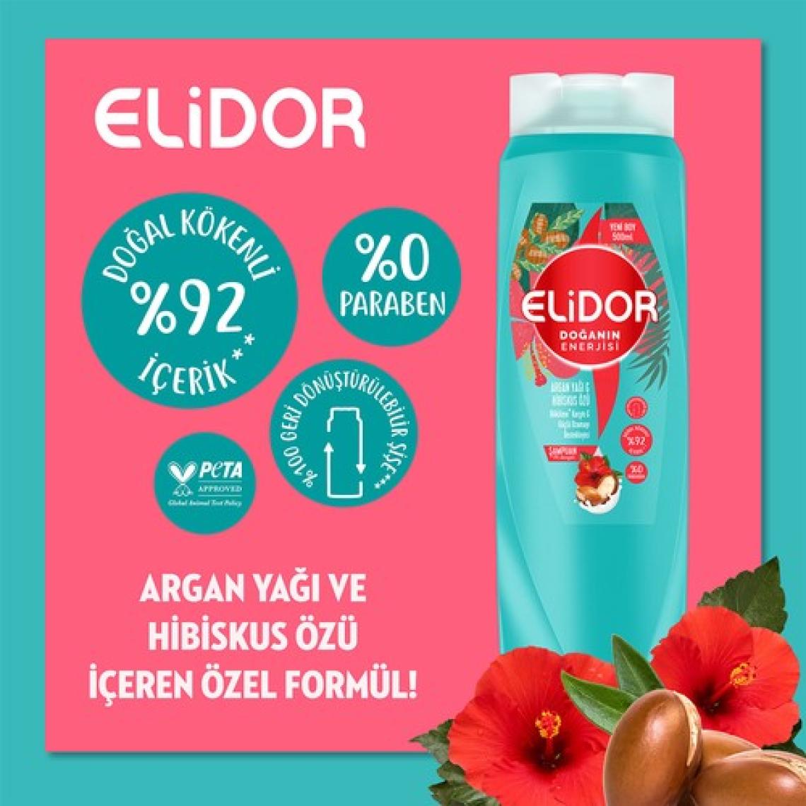 Elidor Doğanın Enerjisi Argan Yağı & Hibiskus Özü Dökülme Karşıtı Şampuan 500 ml