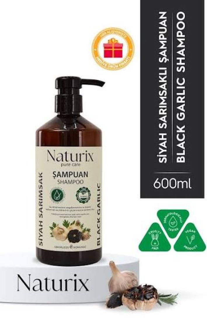 Naturix Tüm Saç Tipleri Için Doğal Siyah Sarımsak Özlü 600 ml Etkili Bakım Şampuanı