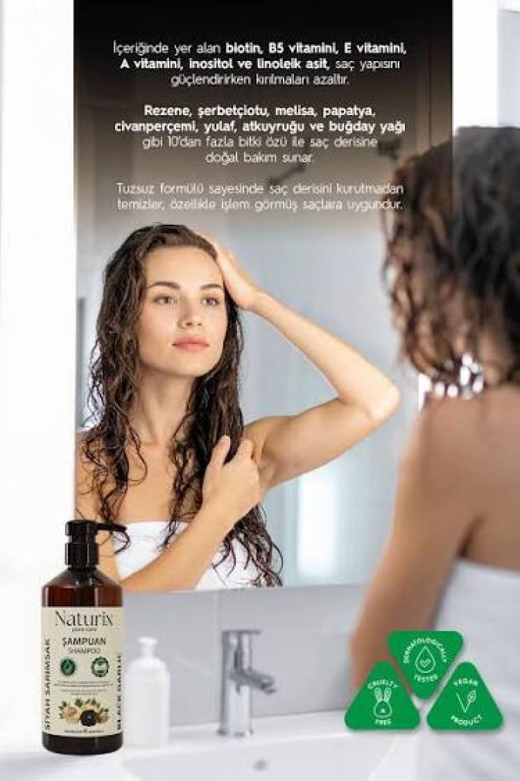 Naturix Tüm Saç Tipleri Için Doğal Siyah Sarımsak Özlü 600 ml Etkili Bakım Şampuanı