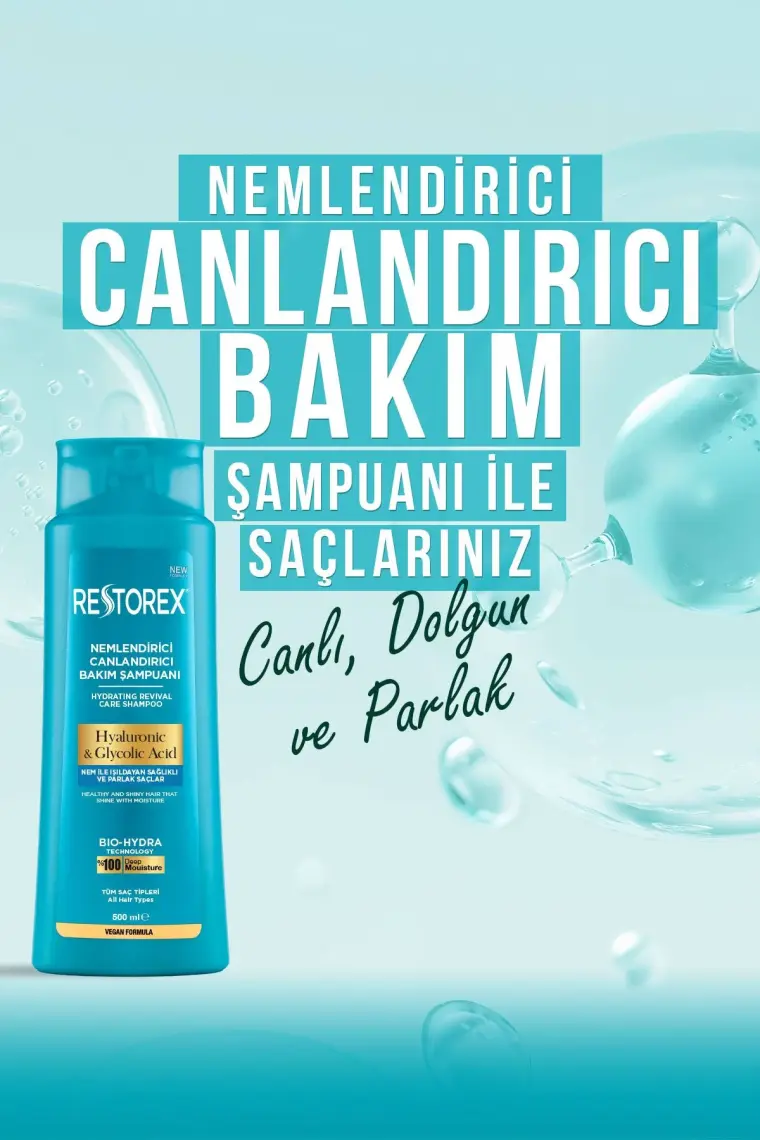 Restorex Şampuan Hyaluronic Glycolic Acid Tüm Saç Tipleri 500 ml