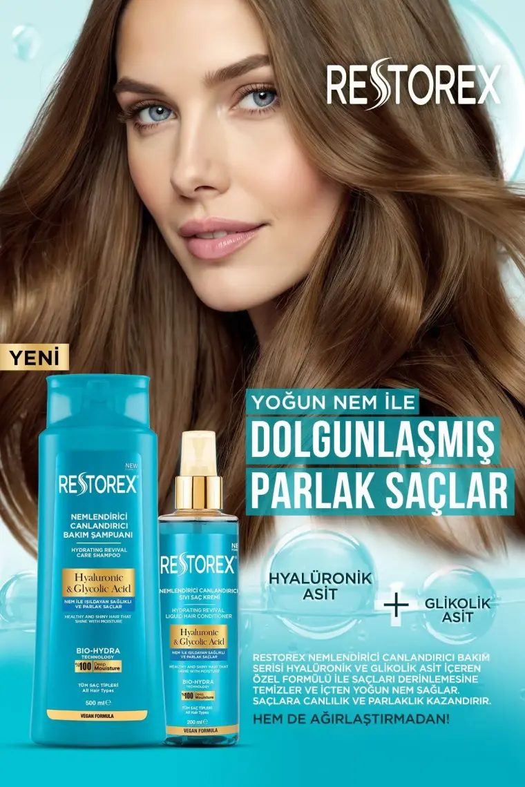 Restorex Şampuan Hyaluronic Glycolic Acid Tüm Saç Tipleri 500 ml