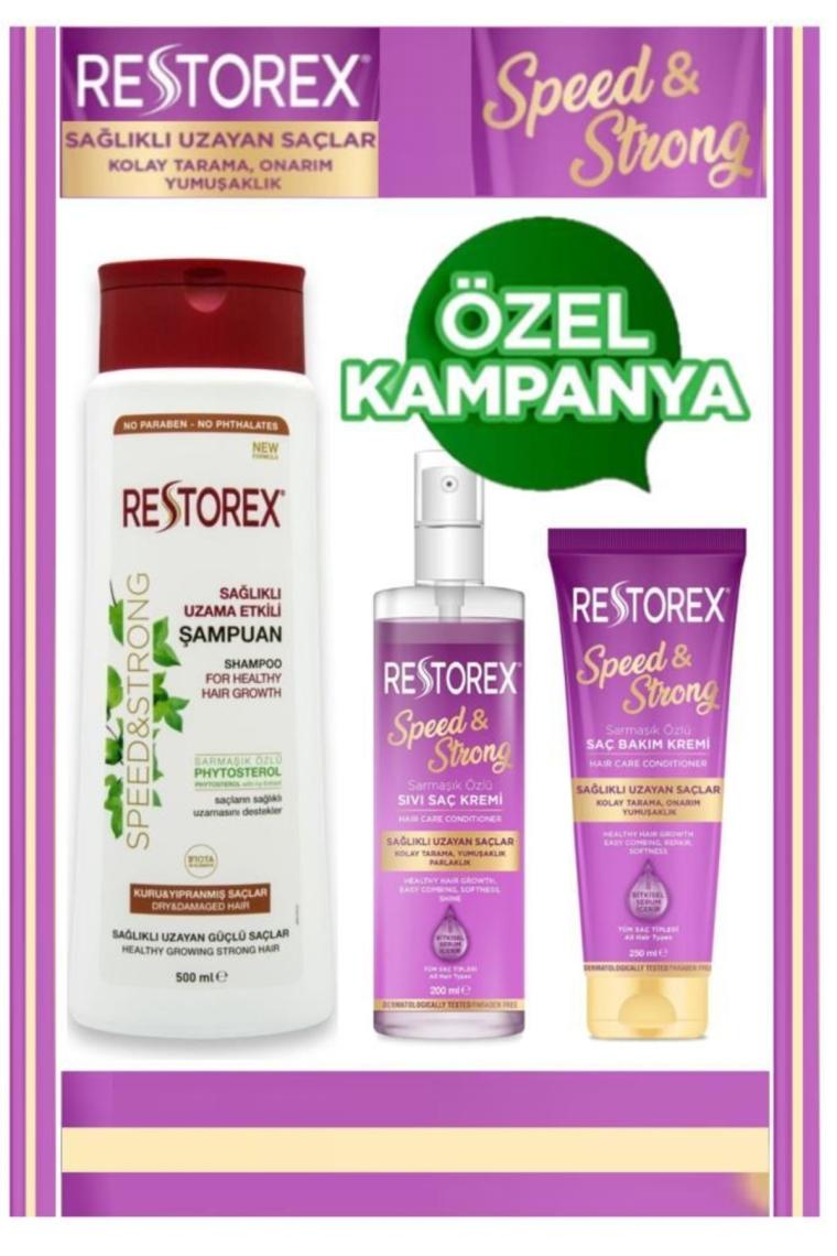 Restorex Kuru ve Yıpranmış Saçlar Için Hızlı Uzama Etkili 3'lü Saç Bakım Seti