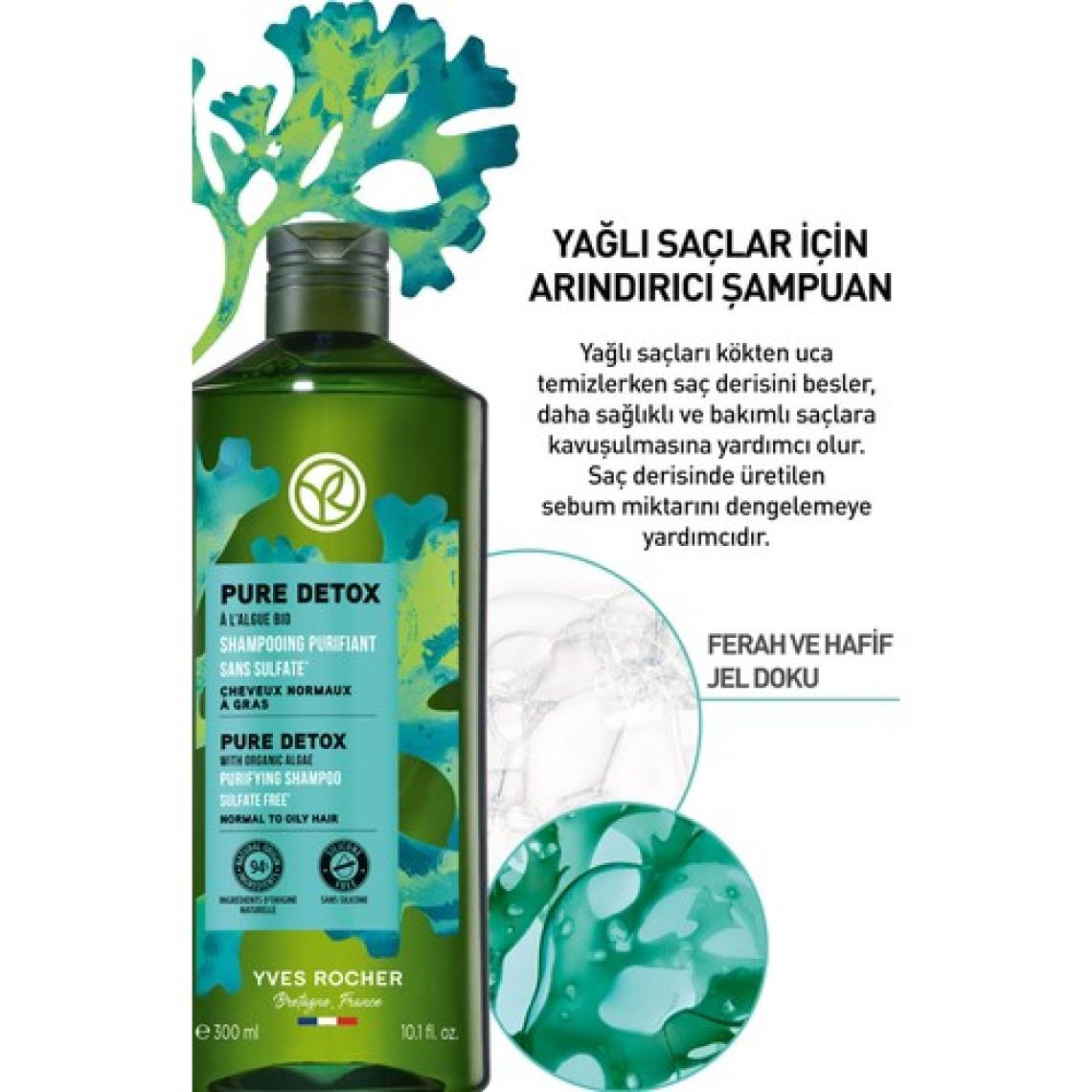 Yves Rocher Yağlı Saçlar İçin (Pure Detox) Arındırıcı Şampuan - Sülfatsız & Vegan-300 ml
