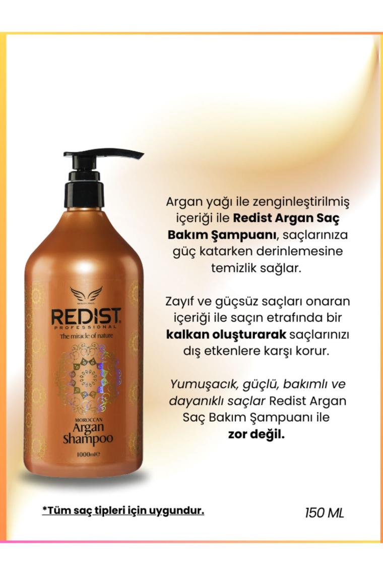 Redist Argan Yağlı Saç Bakım Şampuan 1000Ml + Pro Fön Fırçası Hediye