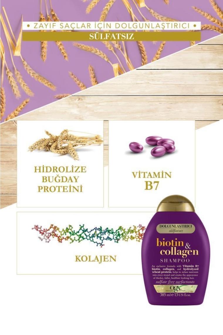 Dolgunlaştırıcı Biotin & Kolajen Sülfatsız Şampuan 385 ml x2