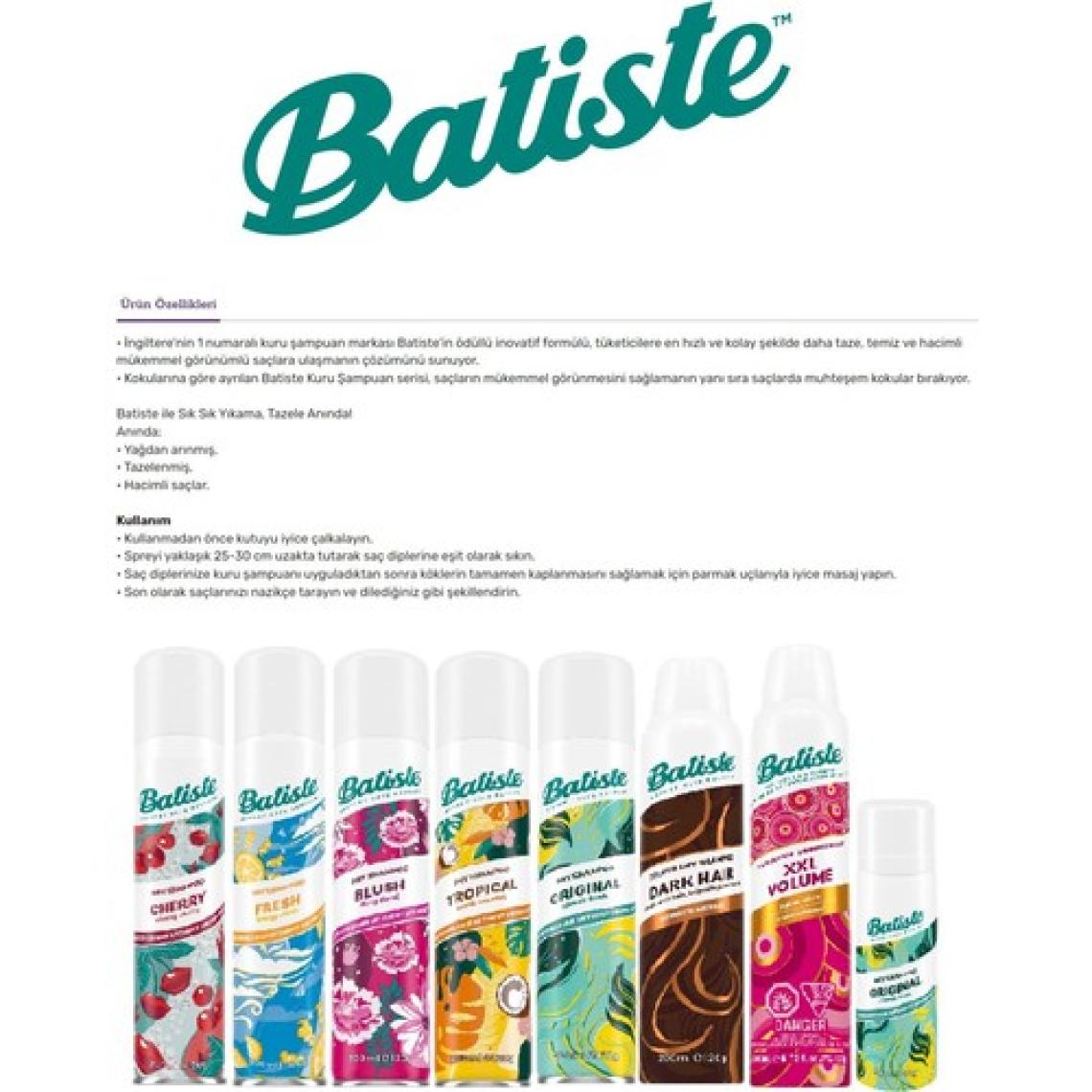 Batıste Kuru Şampuan Orıgınal 200 ml + Batıste Kuru Şampuan Tropıcal 200 ml