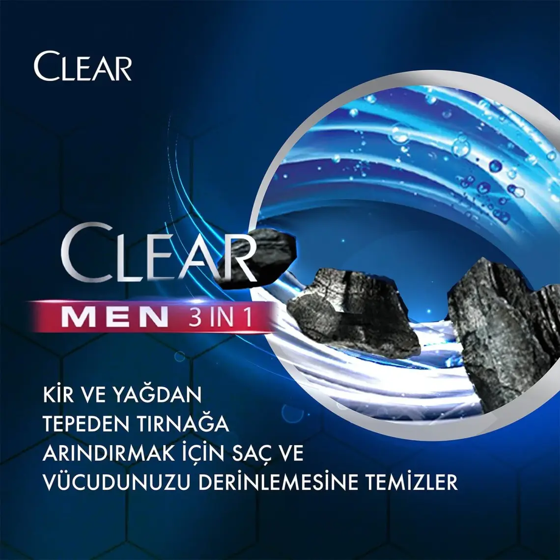 Clear Men 3 in 1 Şampuan & Duş Jeli Arındırıcı Kömür Saç Yüz Vücut İçin 350 ml