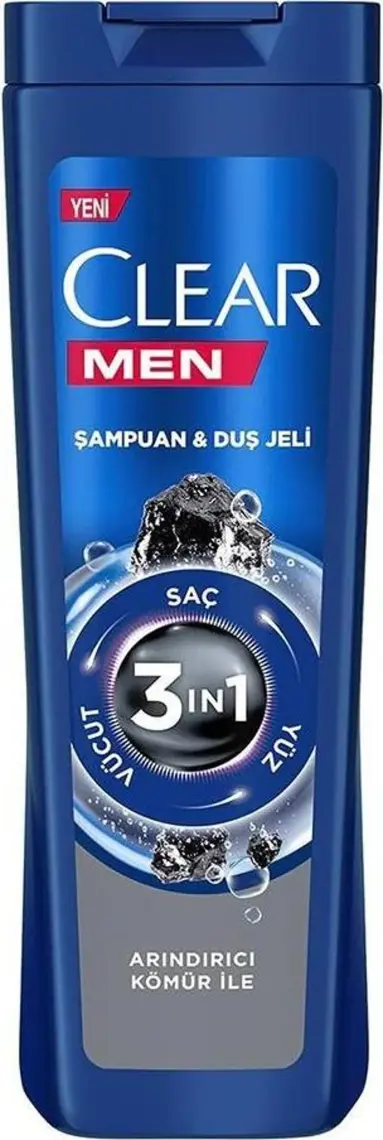 Clear Men 3 in 1 Şampuan & Duş Jeli Arındırıcı Kömür Saç Yüz Vücut İçin 350 ml