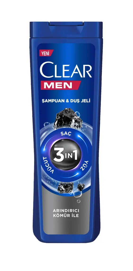 Clear Men 3 in 1 Şampuan & Duş Jeli Arındırıcı Kömür Saç Yüz Vücut İçin 350 ml