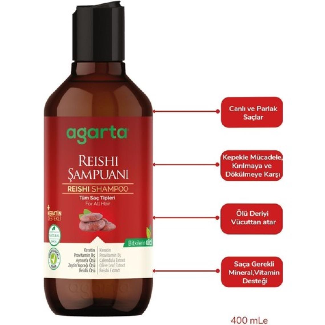 Agarta Doğal Reishi Şampuan - Tüm Saç Tipleri için Besleyici ve Onarıcı Etki, 400 ml, Bitkisel Formül, Paraben İçermez
