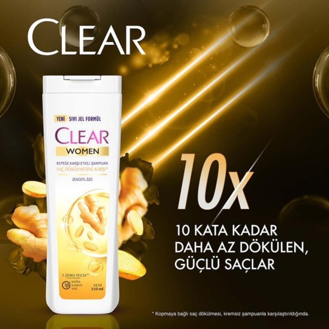 Clear Women Kepeğe Karşı Etkili Şampuan Zencefil Özü 350 ml + 180 ml