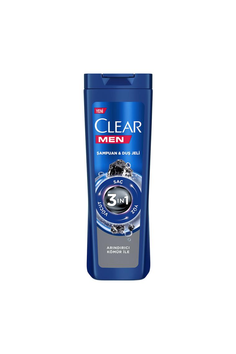 Clear Men 3 in 1 Şampuan & Duş Jeli Arındırıcı Kömür 350 ml