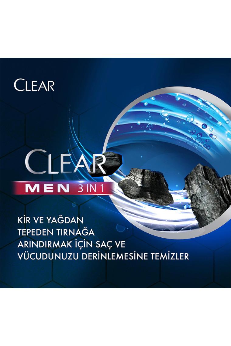 Clear Men 3 in 1 Şampuan & Duş Jeli Arındırıcı Kömür 350 ml