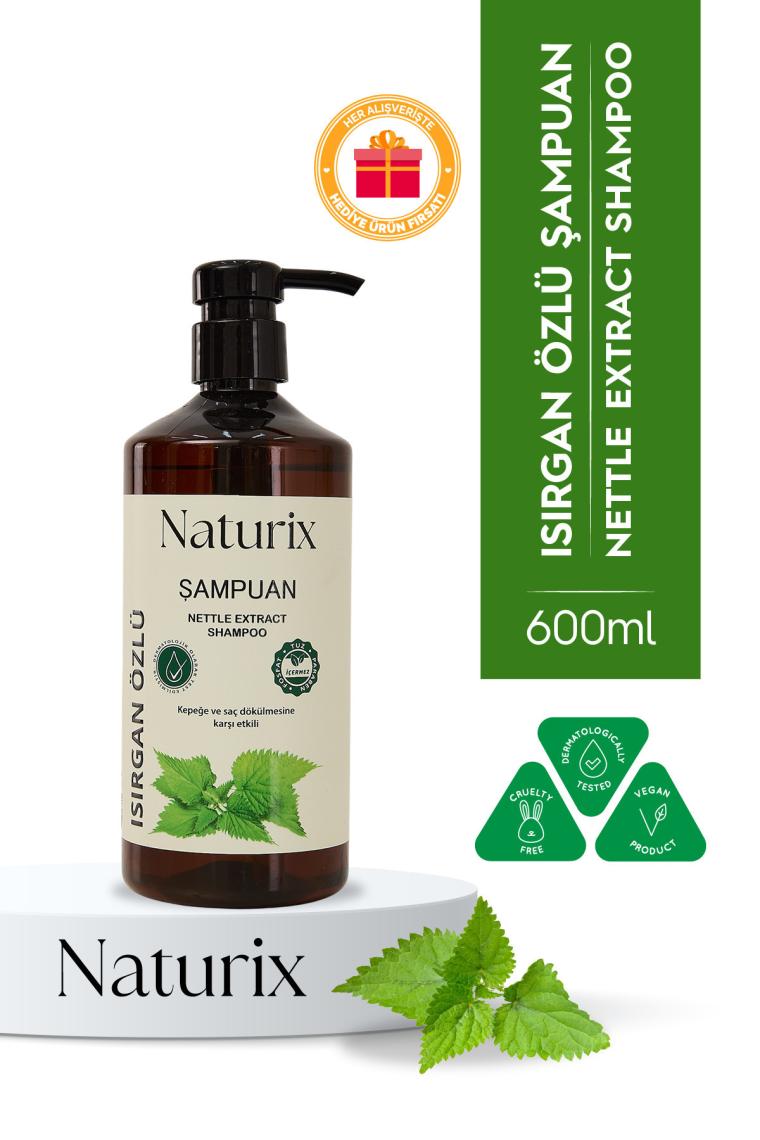 Naturix Kepeğe Karşı Etkili Isırgan Otu Özlü 600 ml Bakım Şampuanı Isırgan Otlu Şampuan Tuzsuz Şampuan
