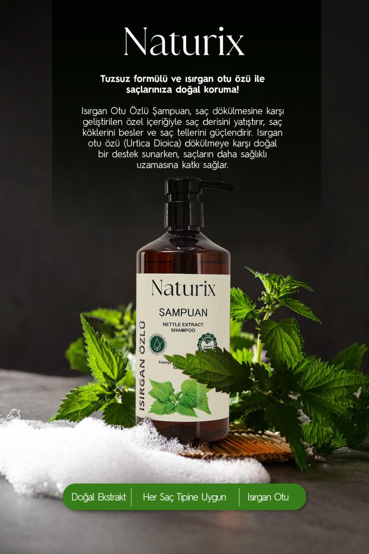Naturix Kepeğe Karşı Etkili Isırgan Otu Özlü 600 ml Bakım Şampuanı Isırgan Otlu Şampuan Tuzsuz Şampuan