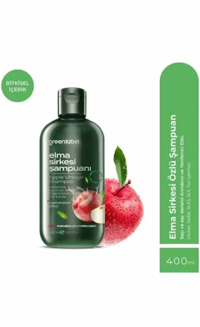 Green Label Biberiye ve Elma Sirkesi Özlü Tuzsuz Parabensiz Sülfatsız Yenileyici Ve Arındırıcı Şampuan 400 ML