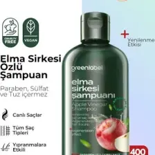 Green Label Biberiye ve Elma Sirkesi Özlü Tuzsuz Parabensiz Sülfatsız Yenileyici Ve Arındırıcı Şampuan 400 ML