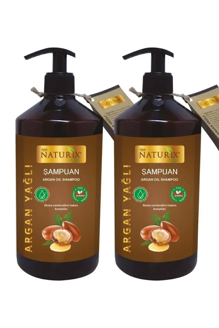 Naturix 2 Adet Tuzsuz Argan Yağlı 600 ml Bakım Şampuanı Argan Şampuan ( Paraben Fosfat Tuz Içermez )