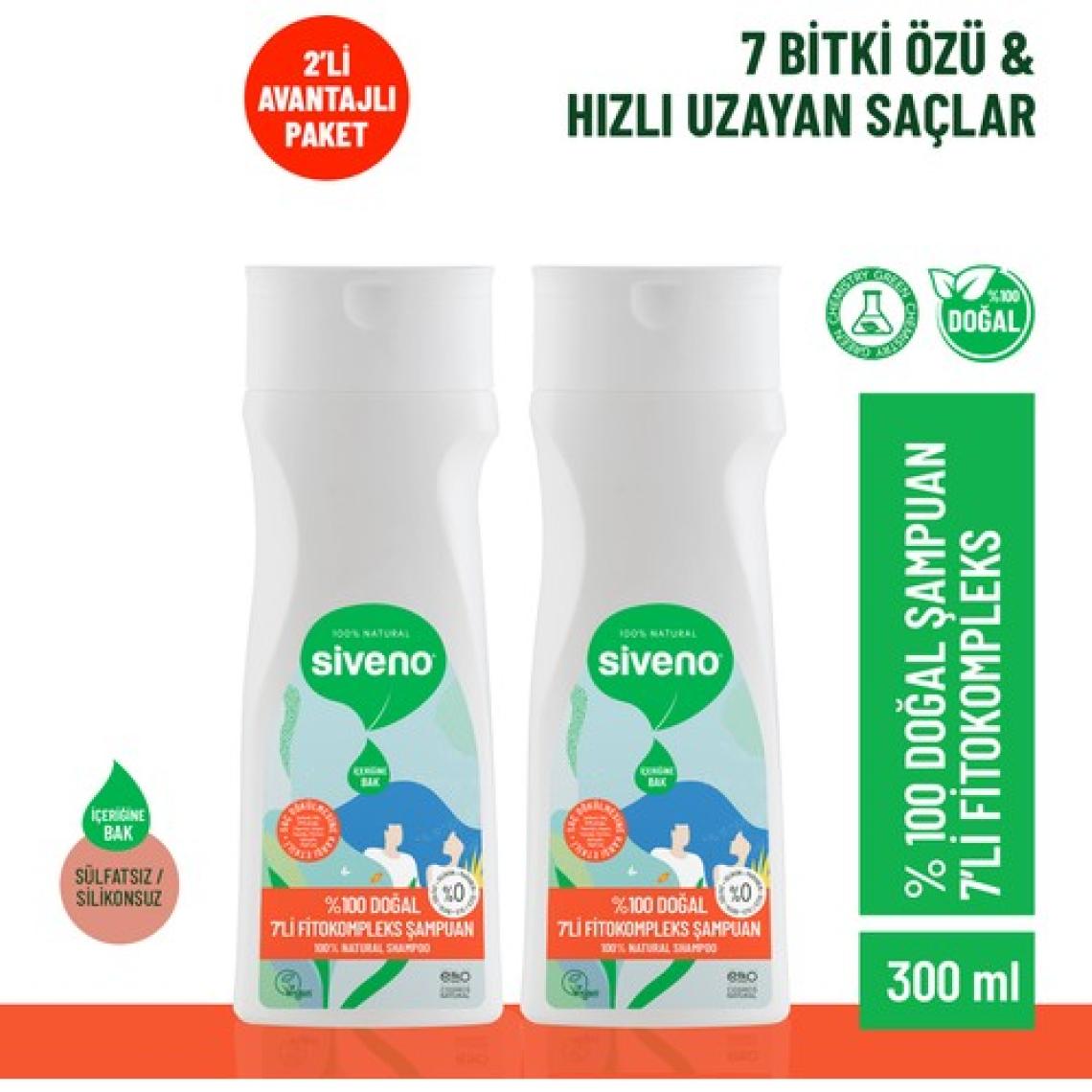 Siveno %100 Doğal Fitokompleks Şampuan 7 Değerli Bitki Yoğun Dökülme Karşıtı Besleyici Dolgunlaştırıcı 300 ml X 2 Adet