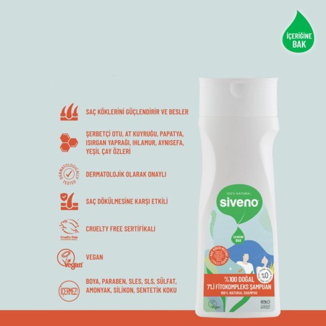 Siveno %100 Doğal Fitokompleks Şampuan 7 Değerli Bitki Yoğun Dökülme Karşıtı Besleyici Dolgunlaştırıcı 300 ml X 2 Adet