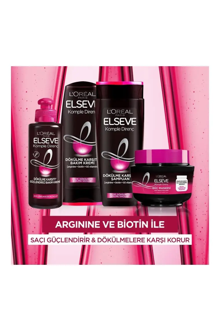 L'Oréal Paris Elseve Komple Direnç Şampuanı - Saçları Kökten Uca Güçlendirir, Koparak Dökülmelere Karşı Korur, 450 ml, Bitkisel Formül, Paraben İçermez